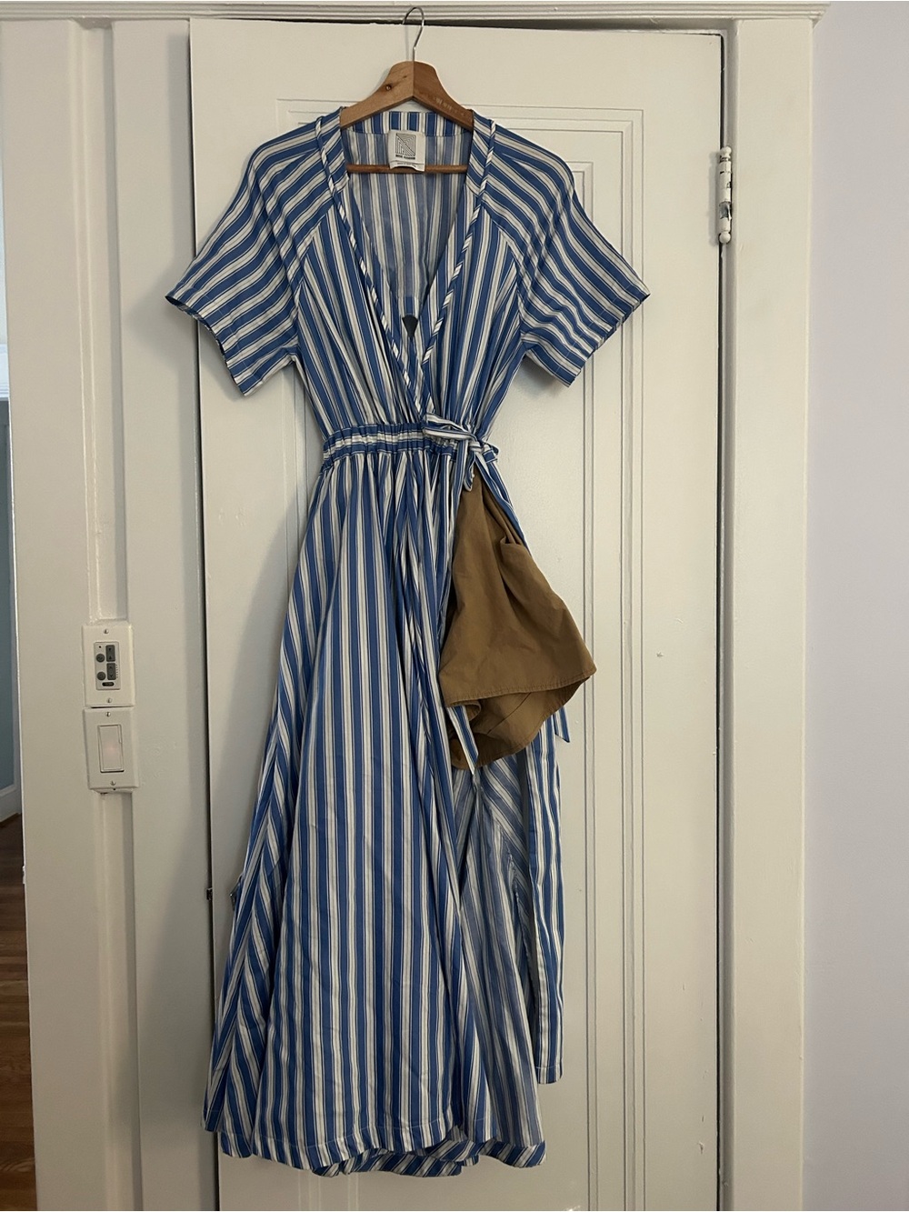 Rosie Assoulin Blue and White Striped Wrap Maxi Dress